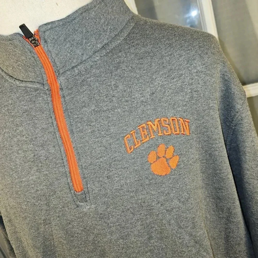 Colosseum Mens Gray Clemson Tigers 1/4‎ Zip Embroidered Pullover Sweater XXL